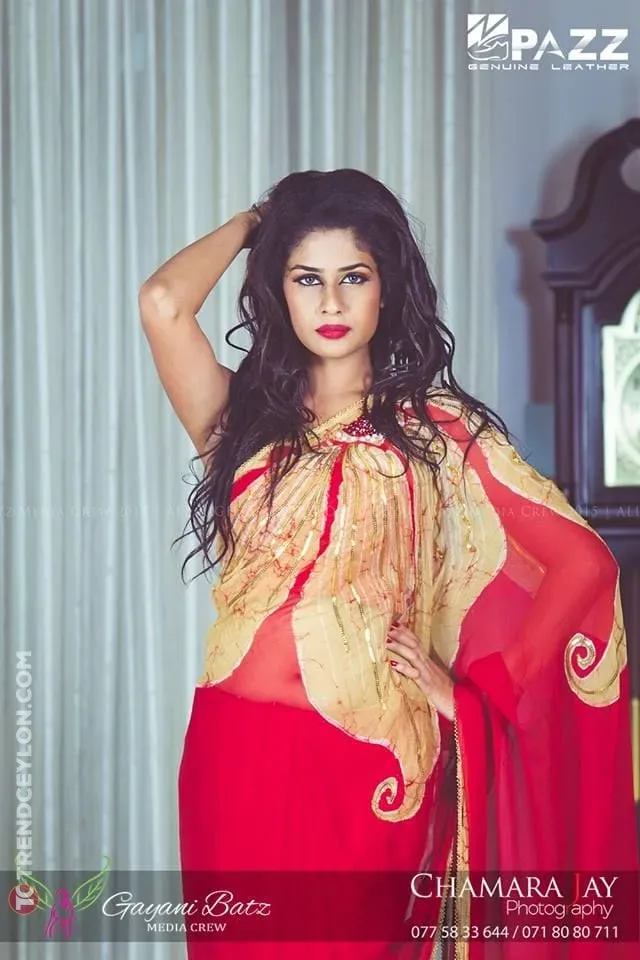 Maheshi Madushanka In Red Saree Chamara Jay Photography 