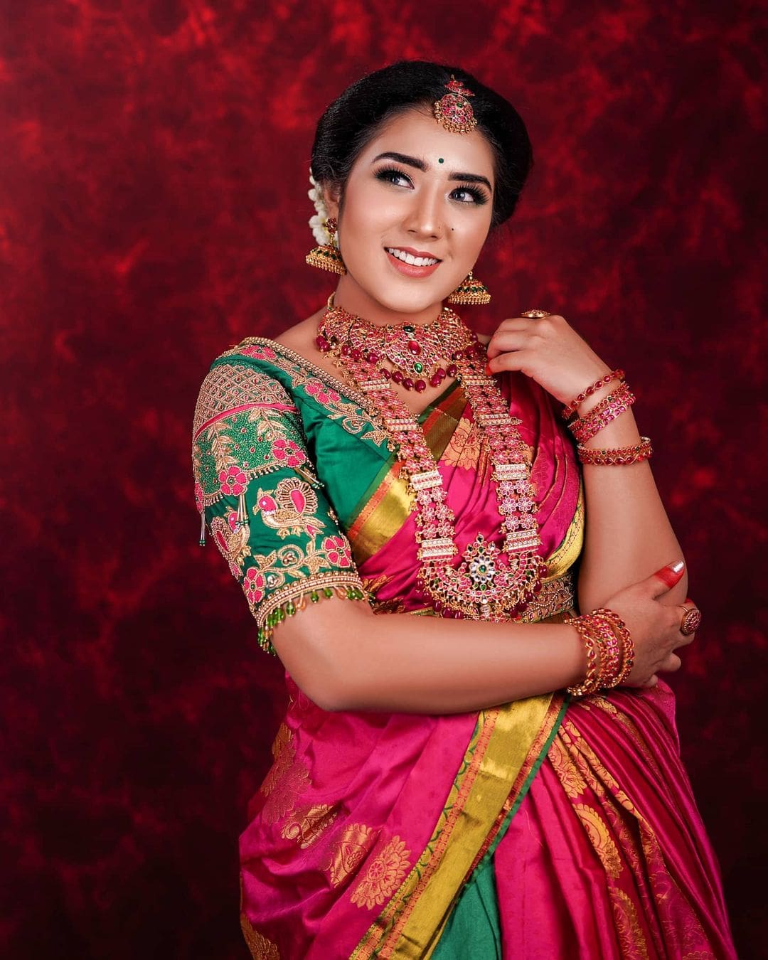 Beautiful actress Sreenithi Photoshoot in Blue half saree